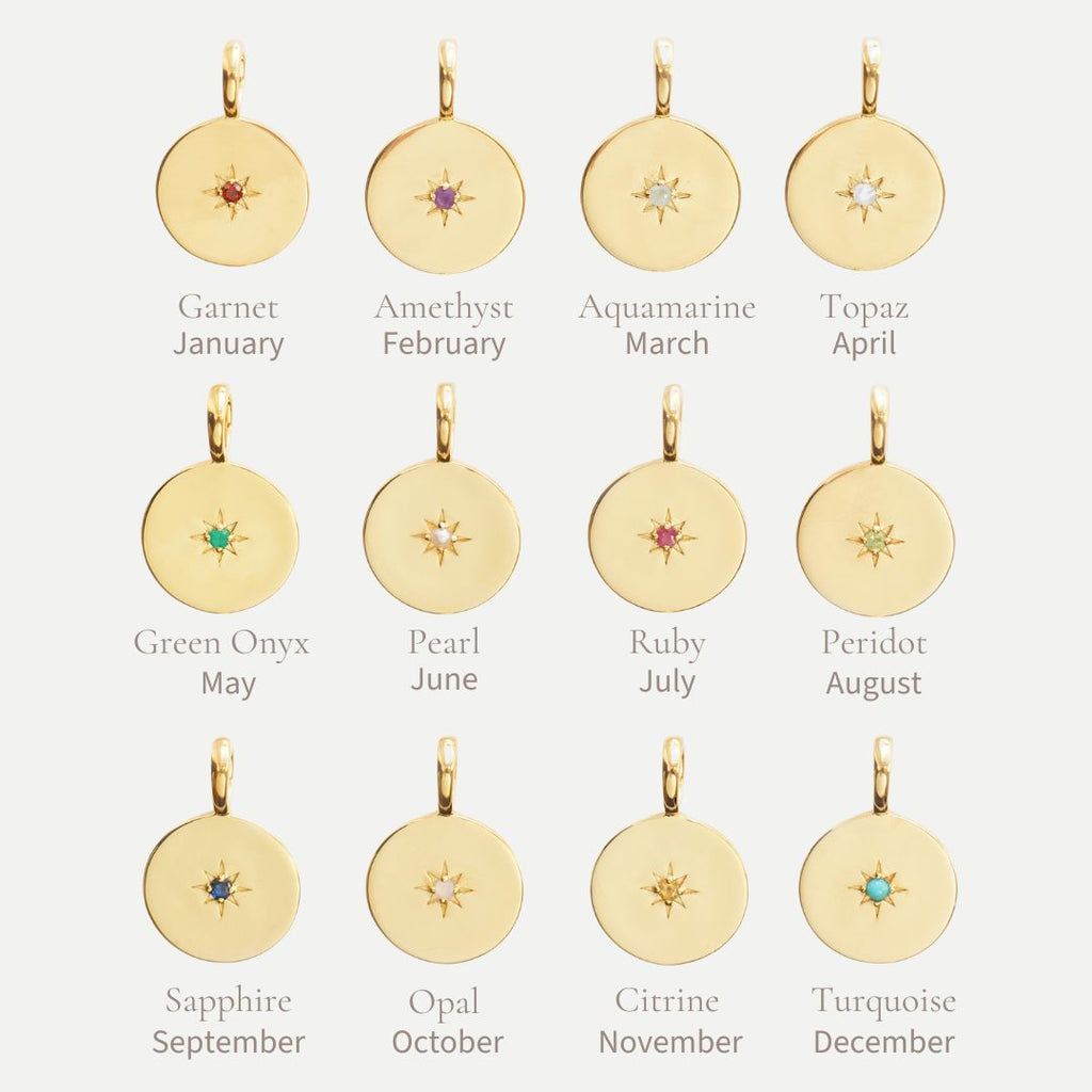 Star Set Birthstone Coin Pendant