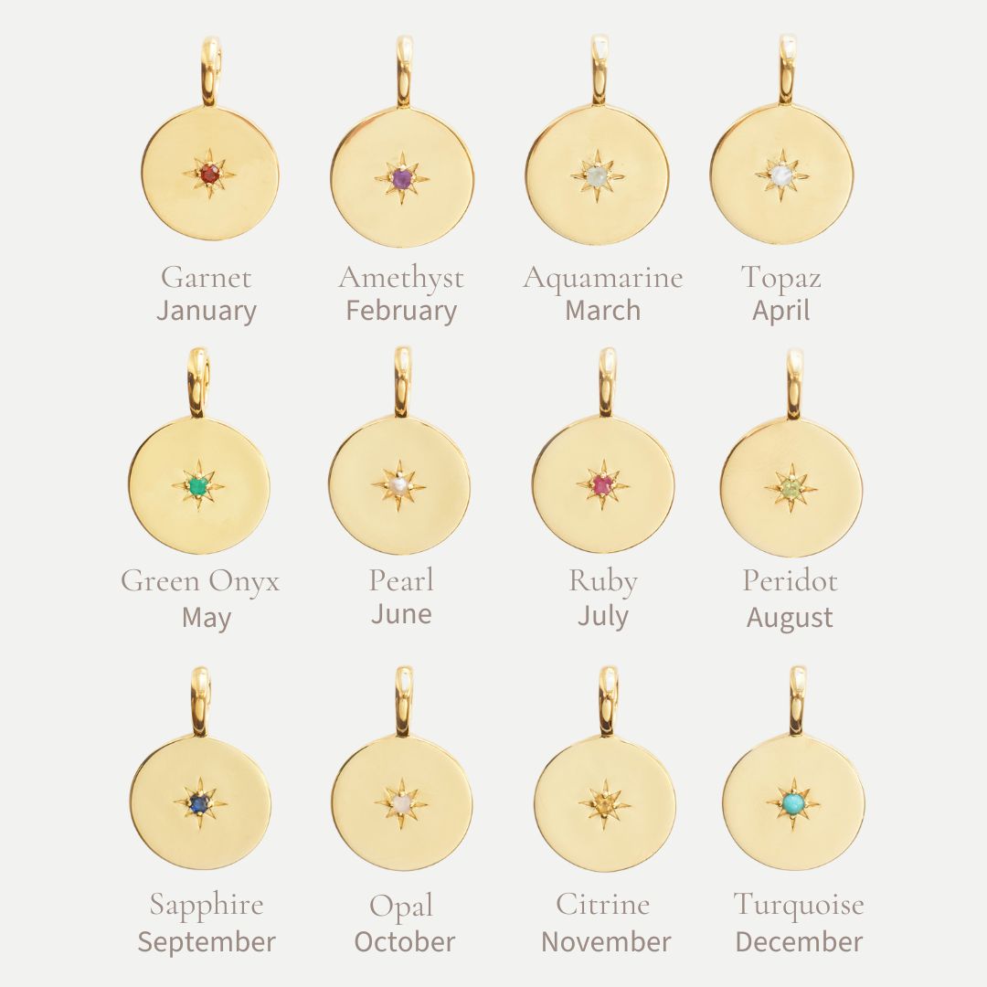 Star Set Birthstone Coin Pendant