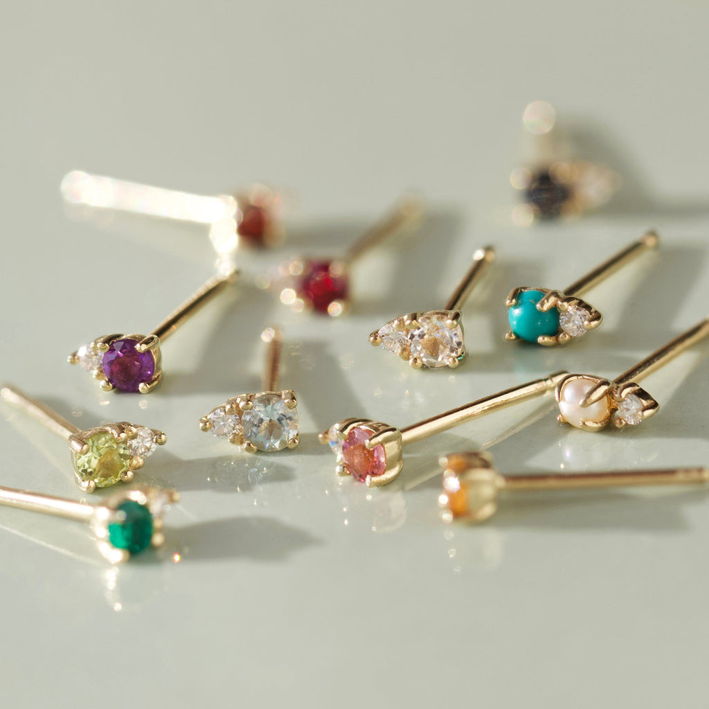 Birthstone & Diamond Stud Earrings