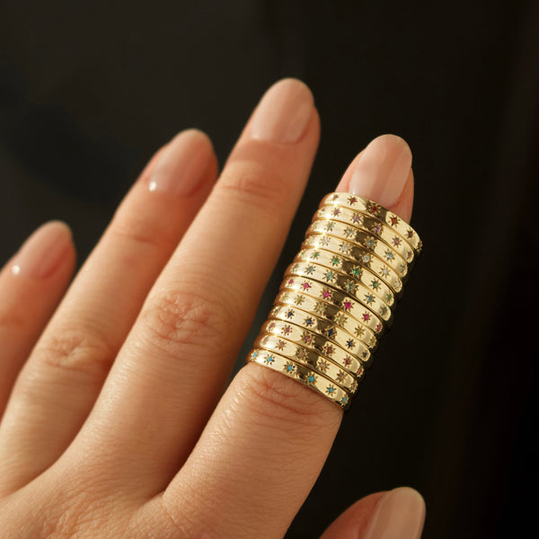 Icon Star Set Birthstone Band Ring