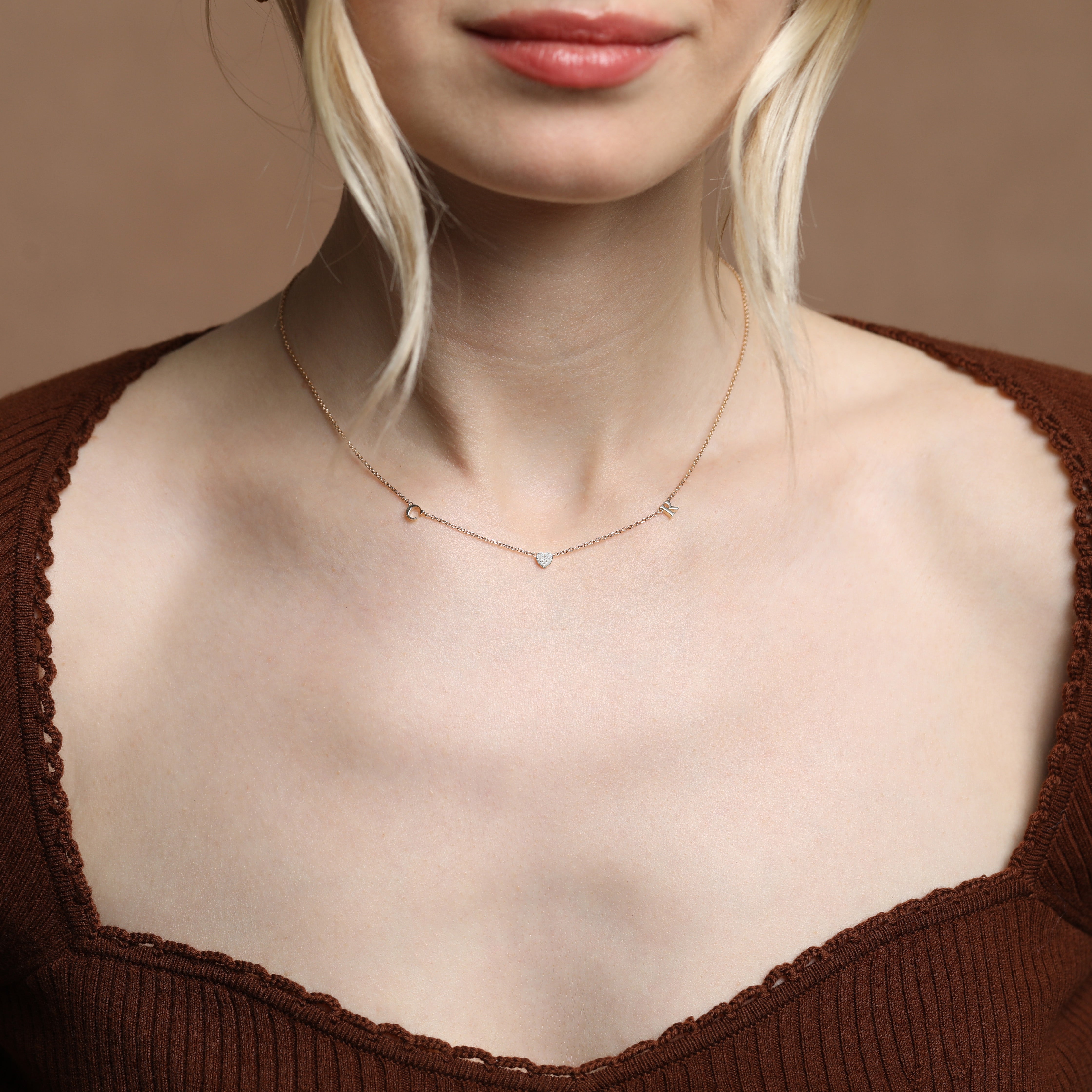 Custom Made Diamond Heart Initial Necklace Secondary image
