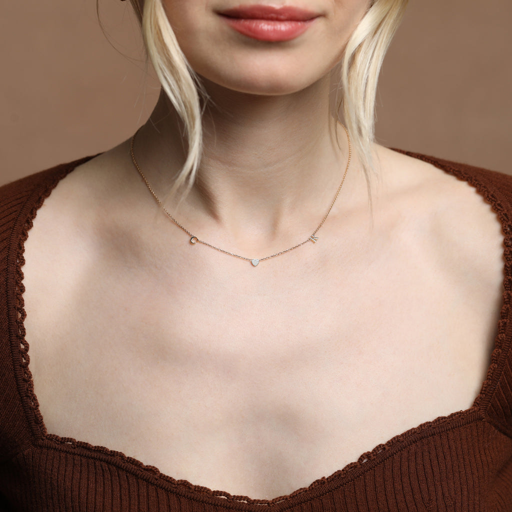 Custom Made Diamond Heart Initial Necklace