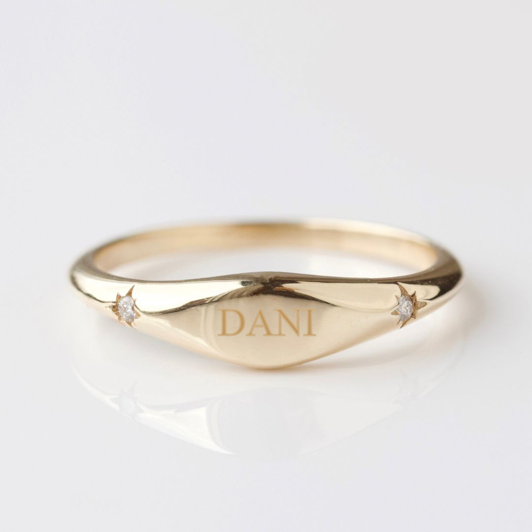 Star Set Diamond Signet Ring